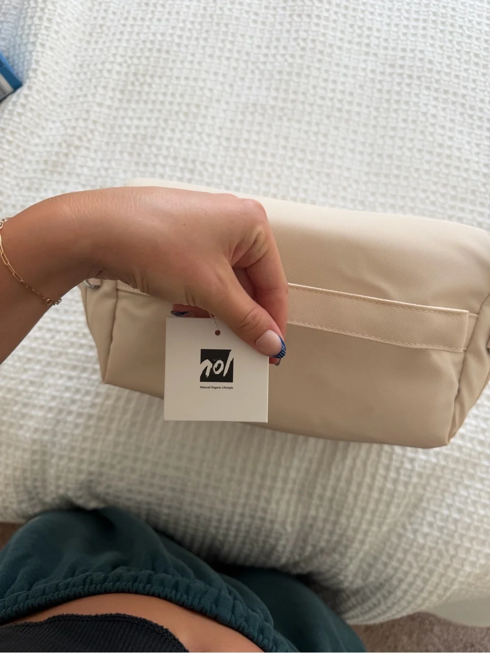 Beige Travel Cosmetic Bag with Top Handle